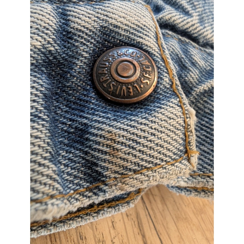 VTG 80s Levis Sherpa Lined Denim Trucker Jacket USA Made 70608 42R Streetwear - Picture 9 of 16